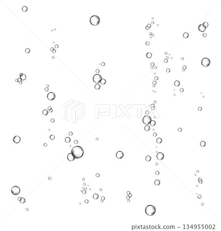 Oxygen air bubbles flow in water on white background. Oxygen air bubbles flow in water on white background. 134955002