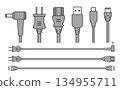 Various cables used for computer peripherals (power, USB, LAN) 134955711