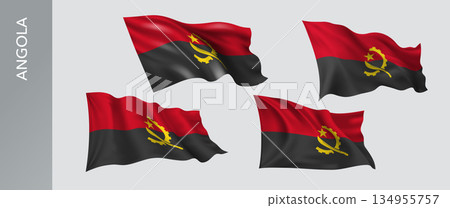 Set of Angola waving flag on isolated background vector illustration Set of Angola waving flag on isolated background vector illustration 134955757