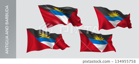 Antigua and Barbuda waving flag set of vector illustration. Antigua and Barbuda waving flag set of vector illustration. 134955758