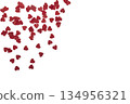 Red Paper Hearts background on White Background. Romantic Flat Lay for Valentines Day or Wedding Decor 134956321