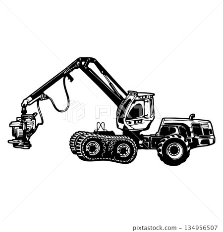 Felling Harvester in the Forest Felling Harvester in the Forest 134956507