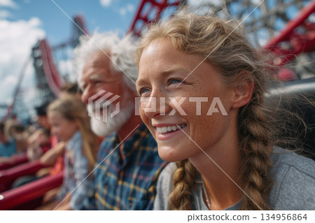 Joyful moments captured as visitors enjoy their ride at the amusement park 134956864