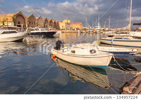 Yachts in Venetian Harbor of Chania, Greece 134957224
