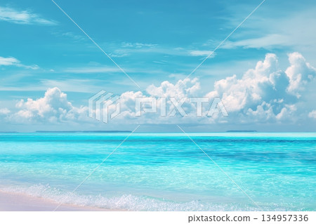 Clear turquoise water under bright blue sky 134957336