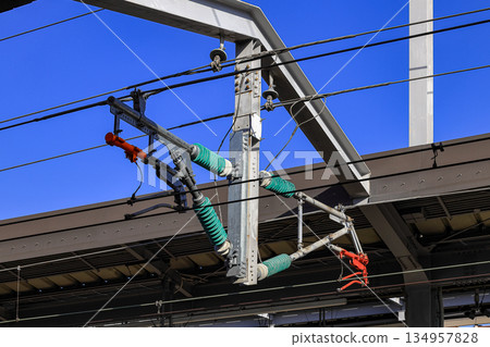 Overhead catenary wire structure use for connecting the train Pantograph of an electric train. 134957828
