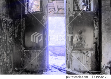 door in an abandoned room door in an abandoned room 134958470