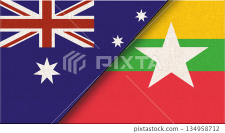 Flags of Australia and Myanmar. Flags Together Australian and Burma Flags of Australia and Myanmar. Flags Together Australian and Burma 134958712