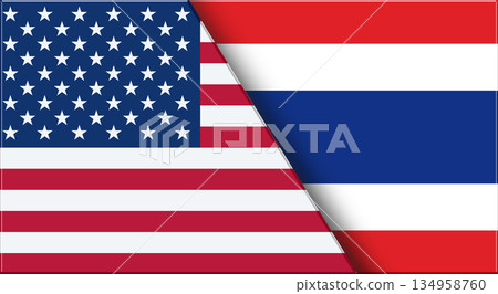 Flags of USA and Thailand. American and Thai National flags on Fabric. Flags of USA and Thailand. American and Thai National flags on Fabric. 134958760