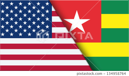 Flags of USA and Togo. American and Togolese Republic National flags on Fabric. 134958764