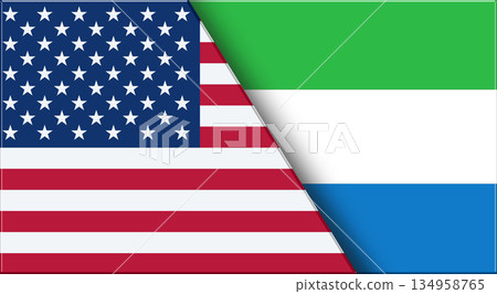 Flags of USA and Sierra Leone. American and Sierra Leonean National flags on Fabric. Flags of USA and Sierra Leone. American and Sierra Leonean National flags on Fabric. 134958765