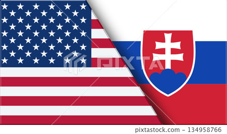 Flags of USA and Slovakia. American and Slovak National flags on Fabric. Flags of USA and Slovakia. American and Slovak National flags on Fabric. 134958766