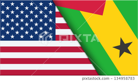 Flags of USA and Sao Tome and Principe. 3D illustration. Fabric National flags Flags of USA and Sao Tome and Principe. 3D illustration. Fabric National flags 134958783