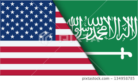 Flags of USA and Saudi Arabia. American and Arabian National flags on Fabric. Flags of USA and Saudi Arabia. American and Arabian National flags on Fabric. 134958785