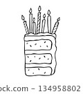 Outline sketch Birthday cake with candles  134958802