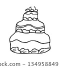 Outline sketch with big wedding cake  134958849