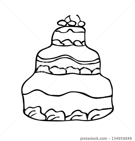 Outline sketch with big wedding cake  134958849