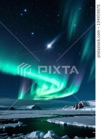 Spectacular northern lights dance over the Arctic tundra, creating a magical atmosphere amid the winter chill during the holiday season. Snow covered landscape glows Generative AI Spectacular northern lights dance over the Arctic tundra, creating a magical atmosphere amid the winter chill during the holiday season. Snow covered landscape glows Generative AI 134959978