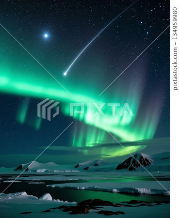 Bright auroras dance across the night sky, casting vivid colors over a snowy tundra landscape. The serene setting captures the magic of the holidays in the northern Arctic Generative AI Bright auroras dance across the night sky, casting vivid colors over a snowy tundra landscape. The serene setting captures the magic of the holidays in the northern Arctic Generative AI 134959980