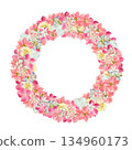 粉紅色壓花圓形花環，白色背景花框照片，適用於母親節及其他慶祝活動 134960173
