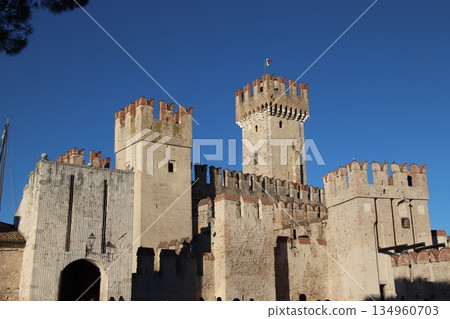 Castello Scaligero di Sirmione (Sirmione Castle) built in XIV century Lake Garda Sirmione Italy 134960703