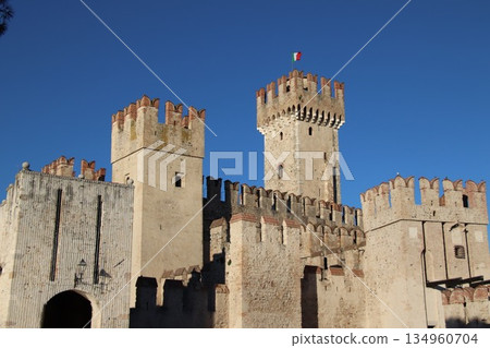 Castello Scaligero di Sirmione (Sirmione Castle) built in XIV century Lake Garda Sirmione Italy 134960704