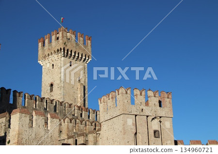 Castello Scaligero di Sirmione (Sirmione Castle) built in XIV century Lake Garda Sirmione Italy 134960721