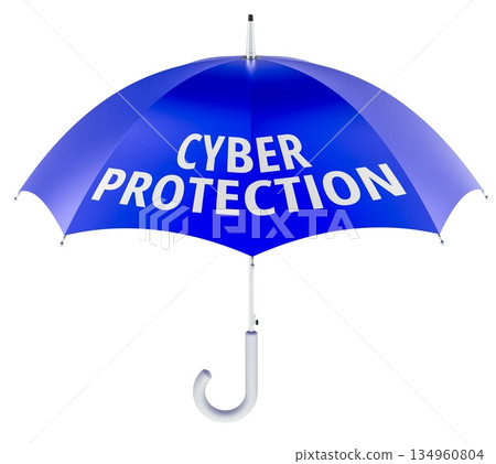 Cyber protection umbrella, cybersecurity concept. 3D rendering 134960804