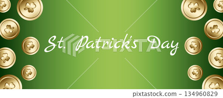St Patricks Day banner with green gradient background and gold coins with clover St Patricks Day banner with green gradient background and gold coins with clover 134960829