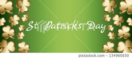 St Patricks Day banner with green gradient background and golden clovers 134960830