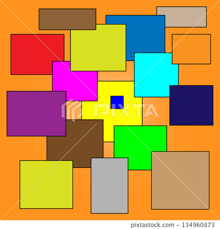 Abstract color composition. Overlapping rectangle shapes. Bright vector artwork. Orange background detail. 134960873