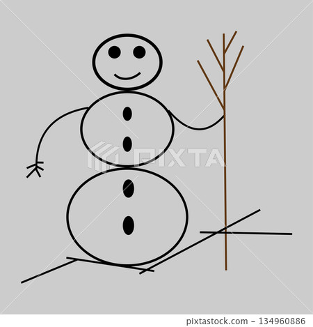Snowman outline Vector. Simple figure icon. Gray background contrast. Winter season graphic. 134960886