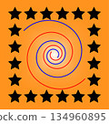Spiral symbol illustration. Winding red blue lines. Star pattern background. Gradient orange Vector art. 134960895