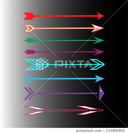 Colorful arrows collection. Directional pointer symbols. Vibrant arrow vector set. Guide element illustration. Colorful arrows collection. Directional pointer symbols. Vibrant arrow vector set. Guide element illustration. 134960905