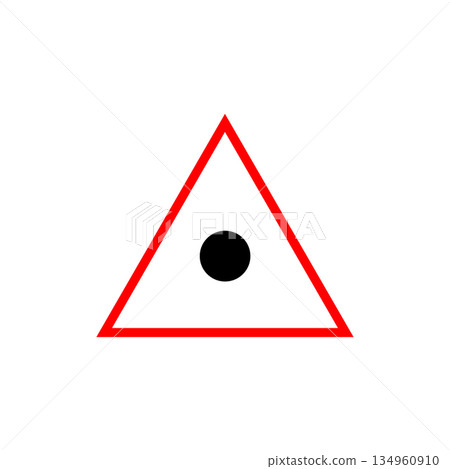 Warning sign icon. Black circle symbol. Red triangle outline. Vector road illustration. Warning sign icon. Black circle symbol. Red triangle outline. Vector road illustration. 134960910