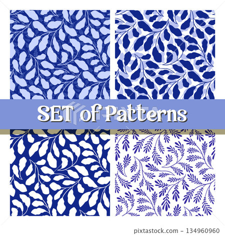 Monochrome Botanical Seamless Pattern Set with Minimal Plant Inspired Organic Elements Monochrome Botanical Seamless Pattern Set with Minimal Plant Inspired Organic Elements 134960960