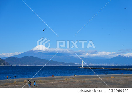 在靜岡縣清水市的美保真崎海灘拍攝的富士山 在靜岡縣清水市的美保真崎海灘拍攝的富士山 134960991
