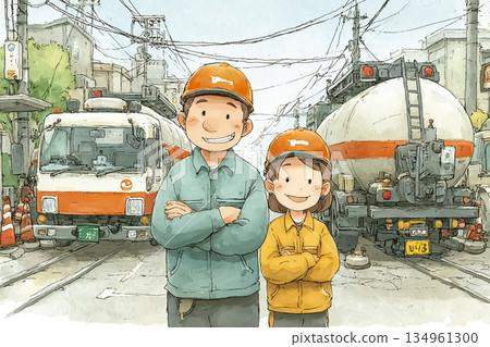 在物流和建築工地工作的工人 | 圖片展示了支援安全管理和基礎設施的工作 134961300