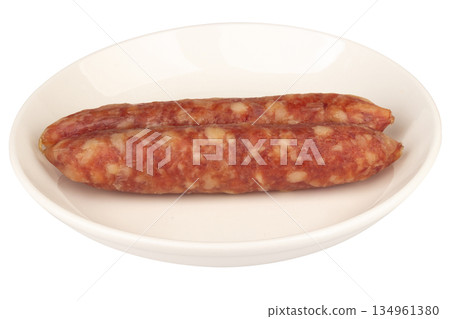 Thai pork sausage on a white plate against a white background 134961380