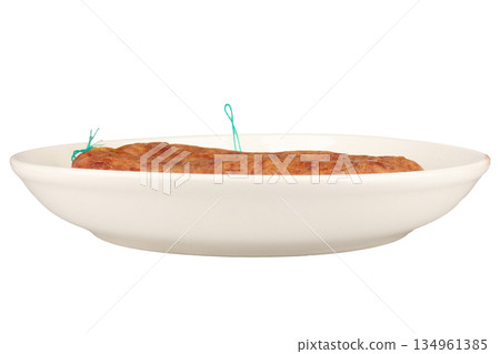 Thai pork sausage on a white plate against a white background 134961385