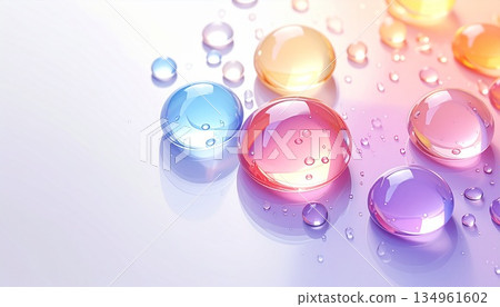 粉彩色水滴閃爍的背景，留有文字空間。人工智慧生成素材。 134961602