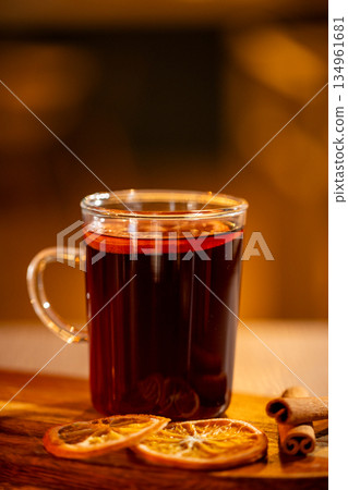 Glass of mulled wine with spices Glass of mulled wine with spices 134961681
