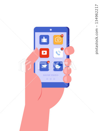 Man hold smartphone and social media on screen stock illustration Man hold smartphone and social media on screen stock illustration 134962217