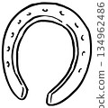 Monochrome simple line drawing illustration of a horseshoe 134962486