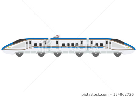 玩具風格的新幹線E7/W7系列列車插圖，由三節車廂連接而成。 134962726