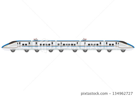 一幅玩具風格的新幹線E7/W7系列列車的插圖，該列車由五節車廂連接而成。 134962727