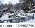 Snow-covered temple approach and waterway | Silent winter scenery in Japan 134962790