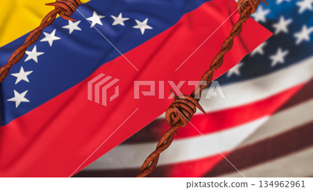 Political Conflict and Sanctions Between Venezuela and United States 3d render. 134962961