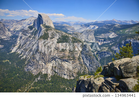 Half Dome Yosemite National Park Waterfall and Granite Cliffs Scenic View 134963441
