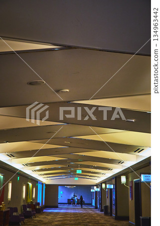 Modern Casino Hallway with Geometric Ceiling and Ambient Lighting Las Vegas Modern Casino Hallway with Geometric Ceiling and Ambient Lighting Las Vegas 134963442
